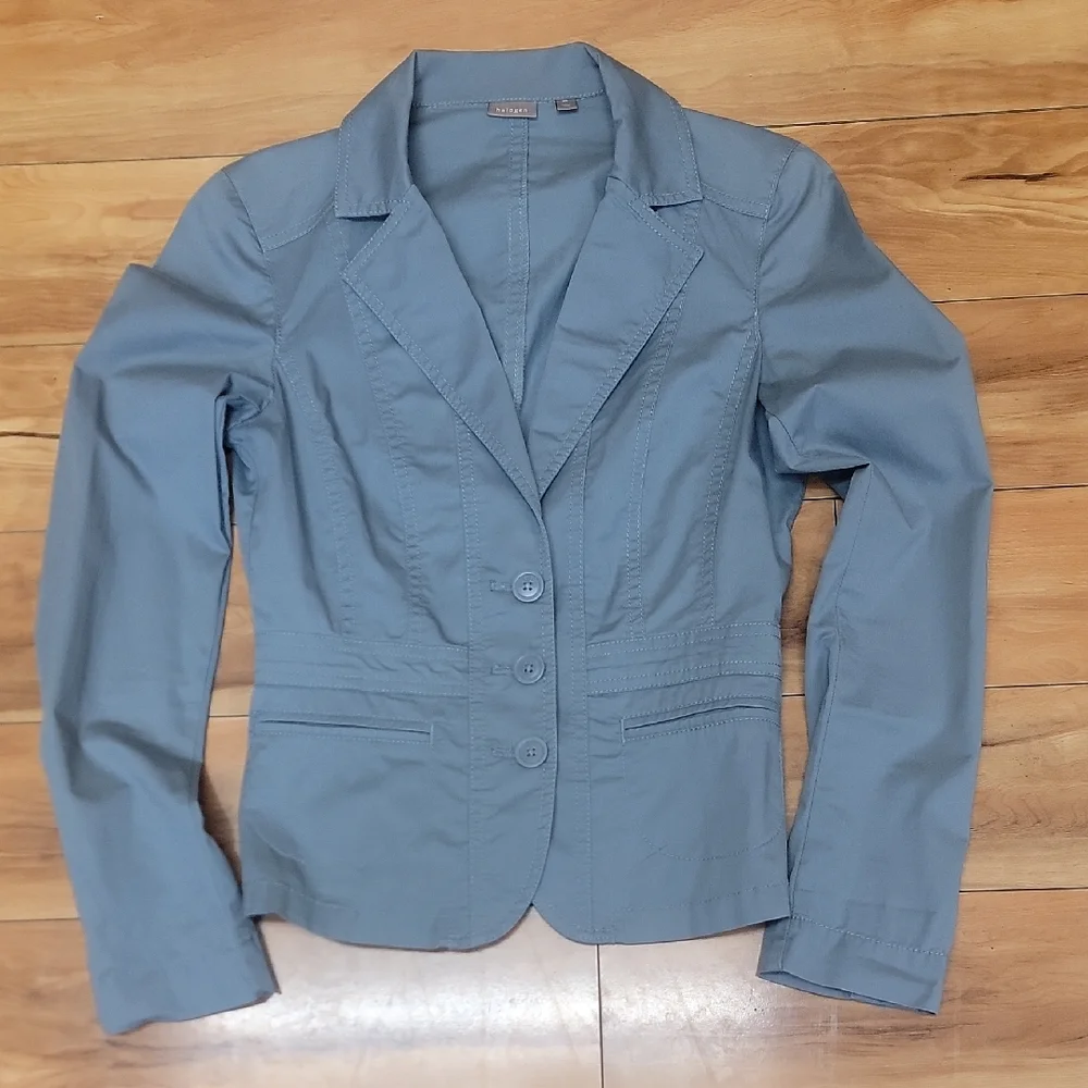Halogen Size XS Slate Blue Lightweight Layering Suit Style Button Up Jacket